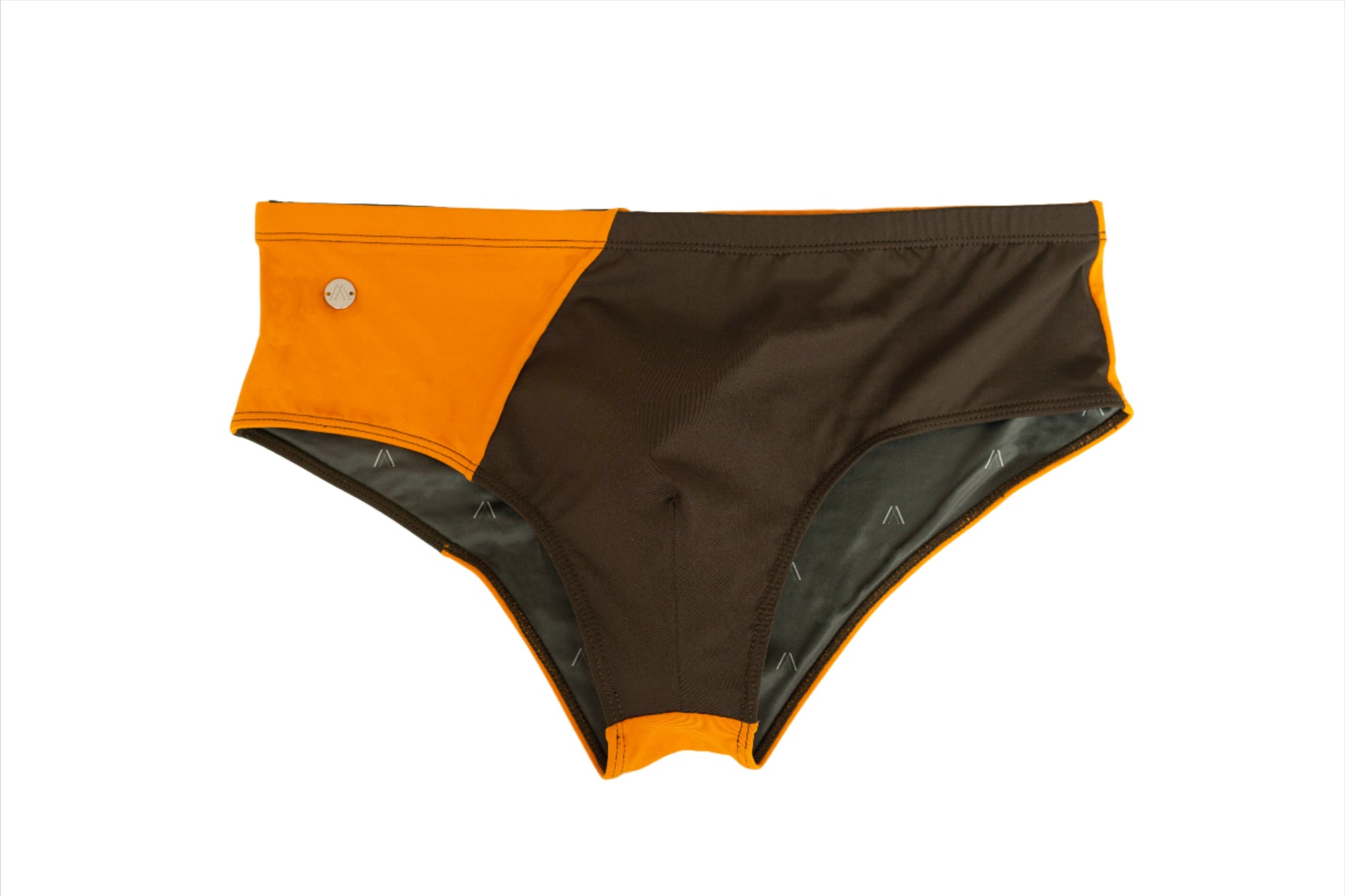 A swim brief with a 4.5 inch wide waistband, featuring a contoured front pouch and interior drawstrings.